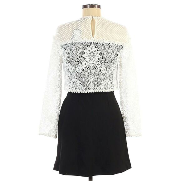 MAJE Relim Optic Illusion long sleeve lace crewneck dress black ivory Sz 2 M NEW - Picture 2 of 11